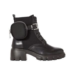 SHOEDAZZLE Womens Black 1" Platform Zip Pocket Back Tanzi Hiking Boots 9.5